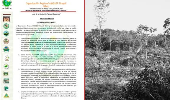 Asesinan a líder kakataibo en Ucayali: recibió amenazas de cocaleros