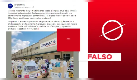 Serpost no está rematando “productos abandonados” a 12 soles en su fanpage