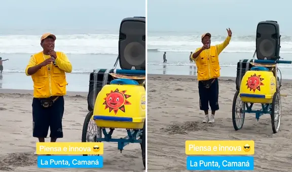 Heladero canta cumbia en playa para captar clientes y usuarios bromean: “No sé si pedirle helado o chela”