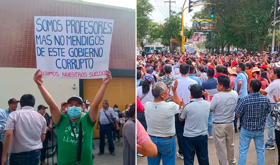 Docentes protestan para exigir pago de mensualidad y beneficios en Piura