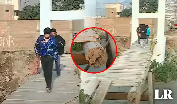 Puente que cruza río Chillón solo es una base de madera sin barandas: vecinos exigen reconstrucción