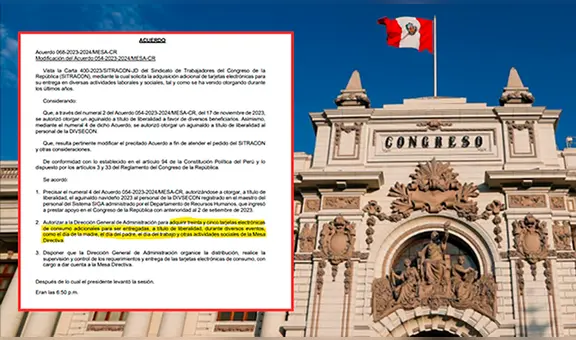 Congreso dispone gasto de S/60.000 en tarjetas de consumo adicionales a las de Navidad