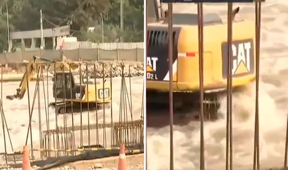 Operarios del MTC realizan trabajos de descolmatación en río Rímac pese a caudal crecido