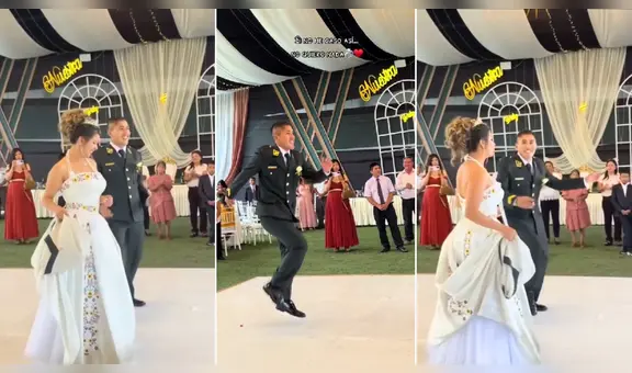 Policía la rompe en la coreografía de caporales en su matrimonio: “El novio bien alegre”