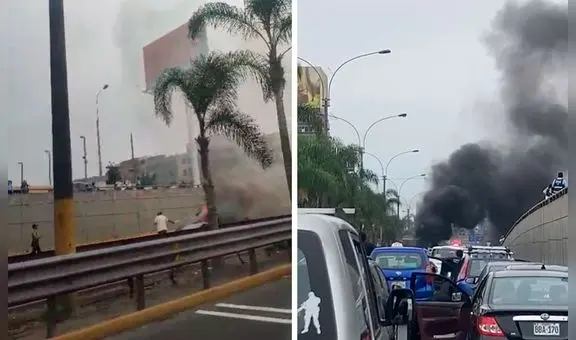 San Borja: auto se incendia en cruce de avenidas Javier Prado y Aviación