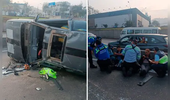 Surco: vehículo con pasajeros a bordo se vuelca en la Panamericana sur
