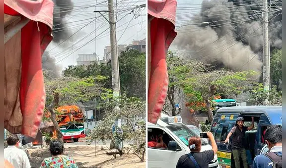 Comas: bus de transporte público se incendia en av. Túpac Amaru