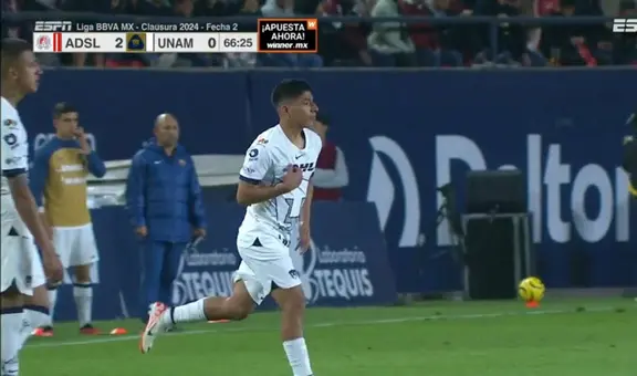 En el debut de Piero Quispe, Pumas UNAM perdió 3-1 ante Atlético San Luis por la Liga MX 2024