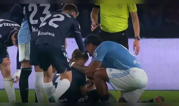 Renato Tapia dejó de lado la rivalidad y consoló a jugador de Real Sociedad que sufrió dura lesión