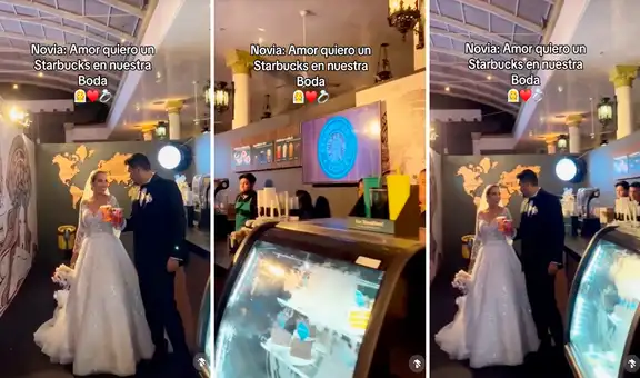 Novia sorprende a invitados al instalar módulo de Starbucks en su boda: “Café para los nervios”