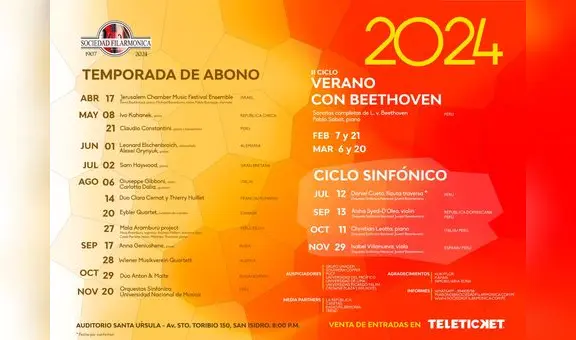 La Sociedad Filarmónica de Lima anuncia la Temporada de Abono 2024