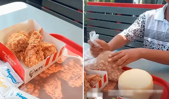 Peruano va a KFC y lleva queso con mote para acompañar su pollito: “Ahora sí nos llenamos”