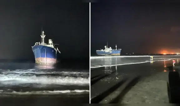 Piura: gran embarcación encalla en la playa del balneario de Colán