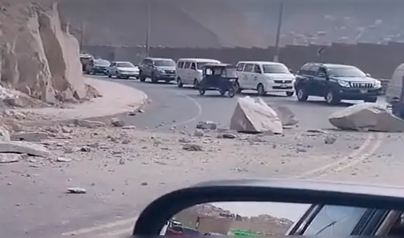 Ate: enormes piedras caen cerca al penal de Barbadillo y bloquean la carretera tras temblor en Lima