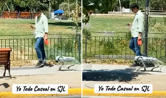 Joven saca a pasear su perro robot por parque de SJL y en redes bromean: “Lima ya es potencia mundial”