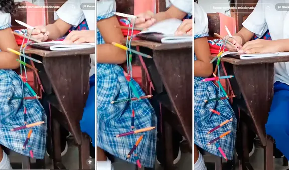 Padre amarra los lápices con cuerda para que su hijo no los extravíe: “Ahora los perderá todos en una”