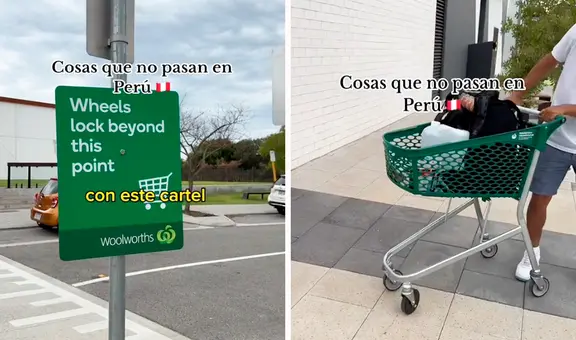 Peruana en Australia queda atónita al ver que carrito de supermercado se bloquea al salir de la tienda