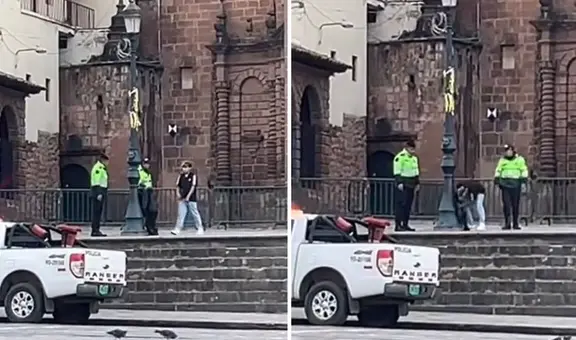 Policías de Cusco dieron lección ejemplar a transeúnte en Cusco y en redes dicen: “La calle no es baño público”
