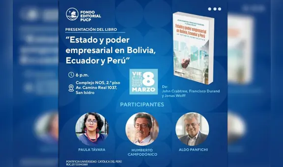 "Estado y propiedad en Bolivia, Ecuador y Perú" se presenta este viernes 8 de marzo