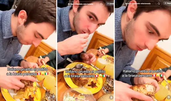 Italiano prueba pollo a la brasa por primera vez en Perú y usuarios afirman: “Sintió la gloria”