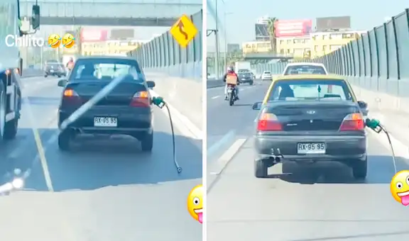 Hombre transita por Chile con manguera de combustible conectada al auto: “Ahora son inalámbricos”