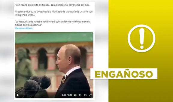 Video no expone a Vladimir Putin dirigiéndose al Ejército de Rusia tras reciente ataque terrorista