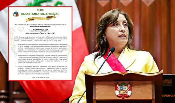 Club Apurímac sobre informe de UIF contra Boluarte: "Requerimos que realicen investigaciones legales"