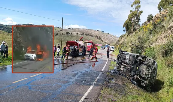 Chofer termina envuelto en llamas al incendiarse su taxi en la carretera Puno-Juliaca