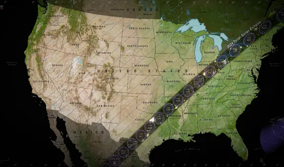 Mapa interactivo de la NASA muestra el recorrido del eclipse solar total del 8 de abril