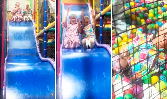 Adultas mayores recuerdan su niñez y se deslizan por tobogán: “Esa parte de mi vida se llama felicidad”