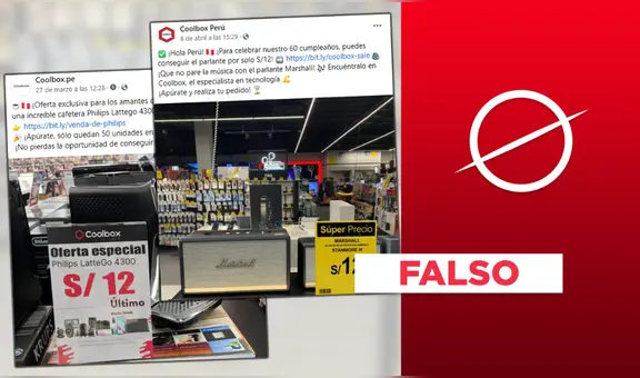 Coolbox Perú no promociona cafetera Philips ni parlante Marshall a 12 soles: son cuentas falsas