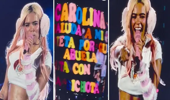 ¡Emocionante! Adulta mayor sorprende a Karol G con un curioso cartel en concierto