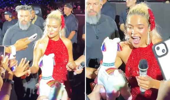 Karol G se emociona al recibir llamita peruana como regalo durante concierto en Lima
