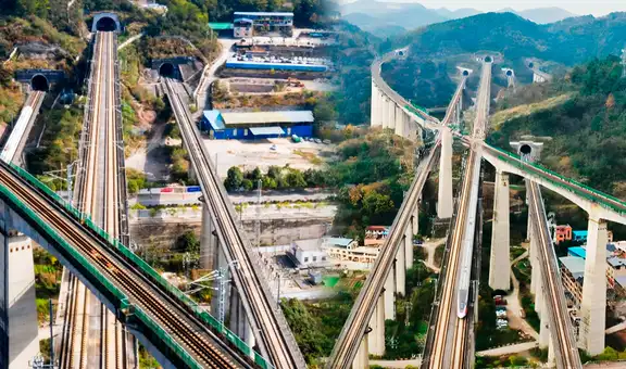 Las impresionantes imágenes de puentes en China para trenes de alta velocidad que atraviesan montañas en China