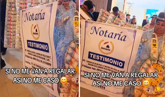 Invitados ingresan bailando a una BODA EN PERÚ y llevan título de propiedad de terreno para los novios