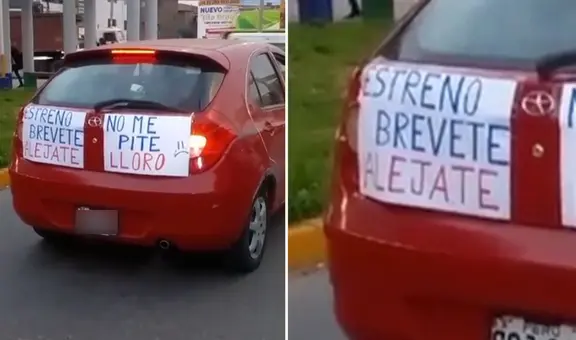Peruano obtuvo BREVETE y colocó carteles en su primer día al volante: “No me pite, lloro”