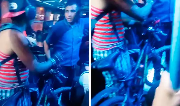 Captan a peruano viajando con su bicicleta dentro de bus y usuarios bromean: “Seguro le paga medio pasaje”
