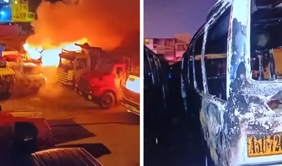 Incendio en una cochera en SJM deja una treintena de autos carbonizados