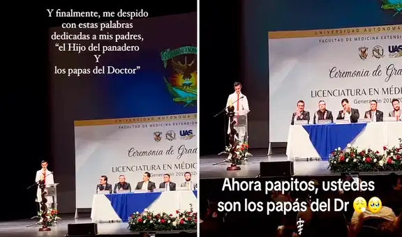 Joven dedica tierno mensaje a sus padres en graduación: "Soy el hijo del panadero, pero tú eres el papá del doctor"
