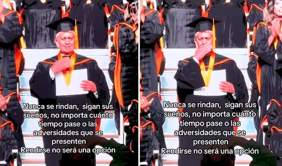 Adulto mayor llora de emoción al graduarse en universidad de Perú y afirma: “Rendirse jamás”