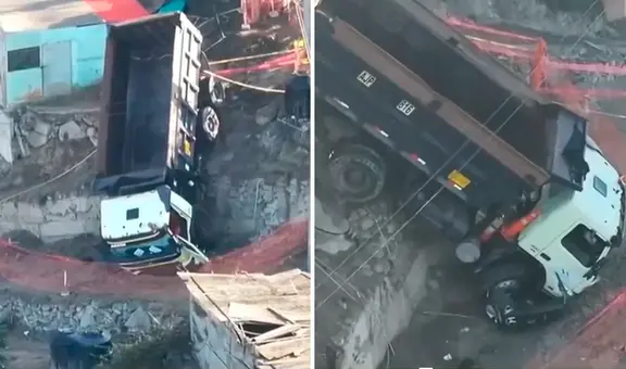 Villa María del Triunfo: camión de carga a punto de caer sobre viviendas tras despiste