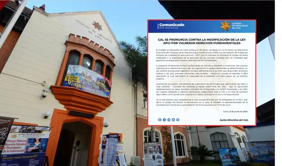 Colegio de Abogados de Lima rechaza proyecto del Congreso que atenta contra las ONG