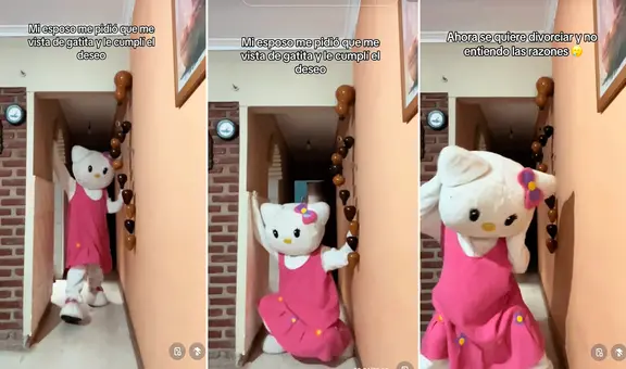 Hombre quería ver a su pareja como gatita y ella se disfraza de Hello Kitty para cumplir su deseo
