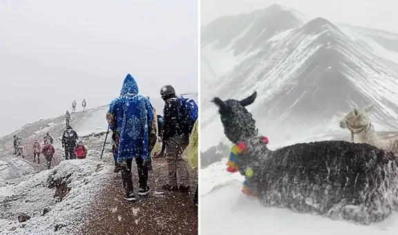 Turistas sorprendidos al encontrar la Montaña de 7 Colores con nieve: “Literal, mis ahorros”