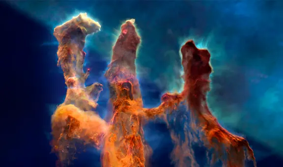 NASA: telescopios espaciales James Webb y Hubble entregan impactante video 3D de los Pilares de la Creación
