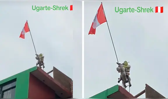 Peruano coloca bandera en su casa por Fiestas Patrias, pero reemplaza a Alfonso Ugarte por Shrek