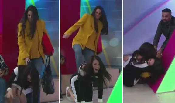 Jazmín Pinedo y Rebeca Escribens cayeron al piso EN VIVO tras incidente con productor: ¿qué pasó?