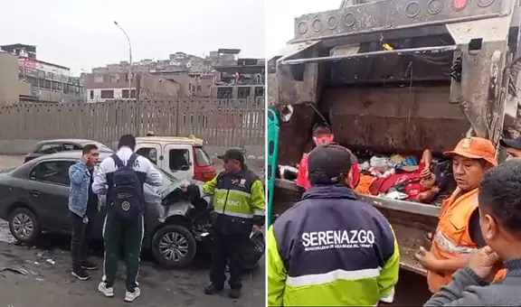Recolector de basura queda herido tras choque de camión con auto  cerca de estación VMT de la Línea 1