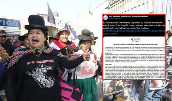 Asociación de Movimientos Regionales aclara que no participará de forma conjunta en marchas contra Boluarte