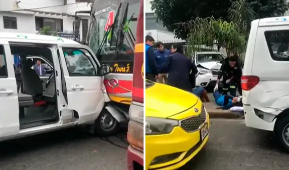 Choque múltiple en Miraflores: bus embiste a 5 vehículos en avenida Del Ejército y atropella a sereno